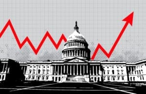 Capital building with volatile graph line showing that stocks are volatile during election years.