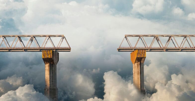 two sides of a bridge not connected to describe the current gap between value vs growth stocks.